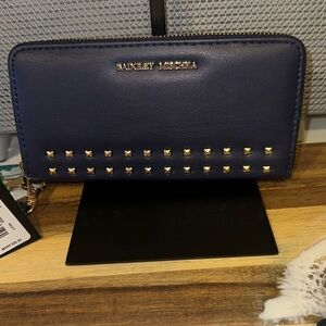 Badgley Mischka Navy Zip-Around Wallet with Gold Studs